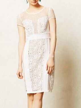 Anthropologie Maeve White Mesh   Midi Dress 2P